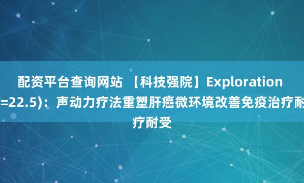 配资平台查询网站 【科技强院】Exploration (IF=22.5)：声动力疗法重塑肝癌微环境改善免疫治疗耐受